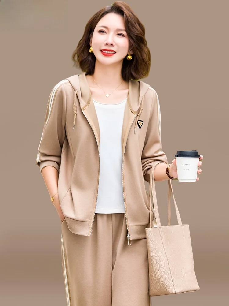 

Chic Mom Autumn Outfit Casual Hoodie Jaet 2025 New Sle Mid-Aged Women Spring Autumn Sports Wear Two-Piece Set Ethnic Sl...