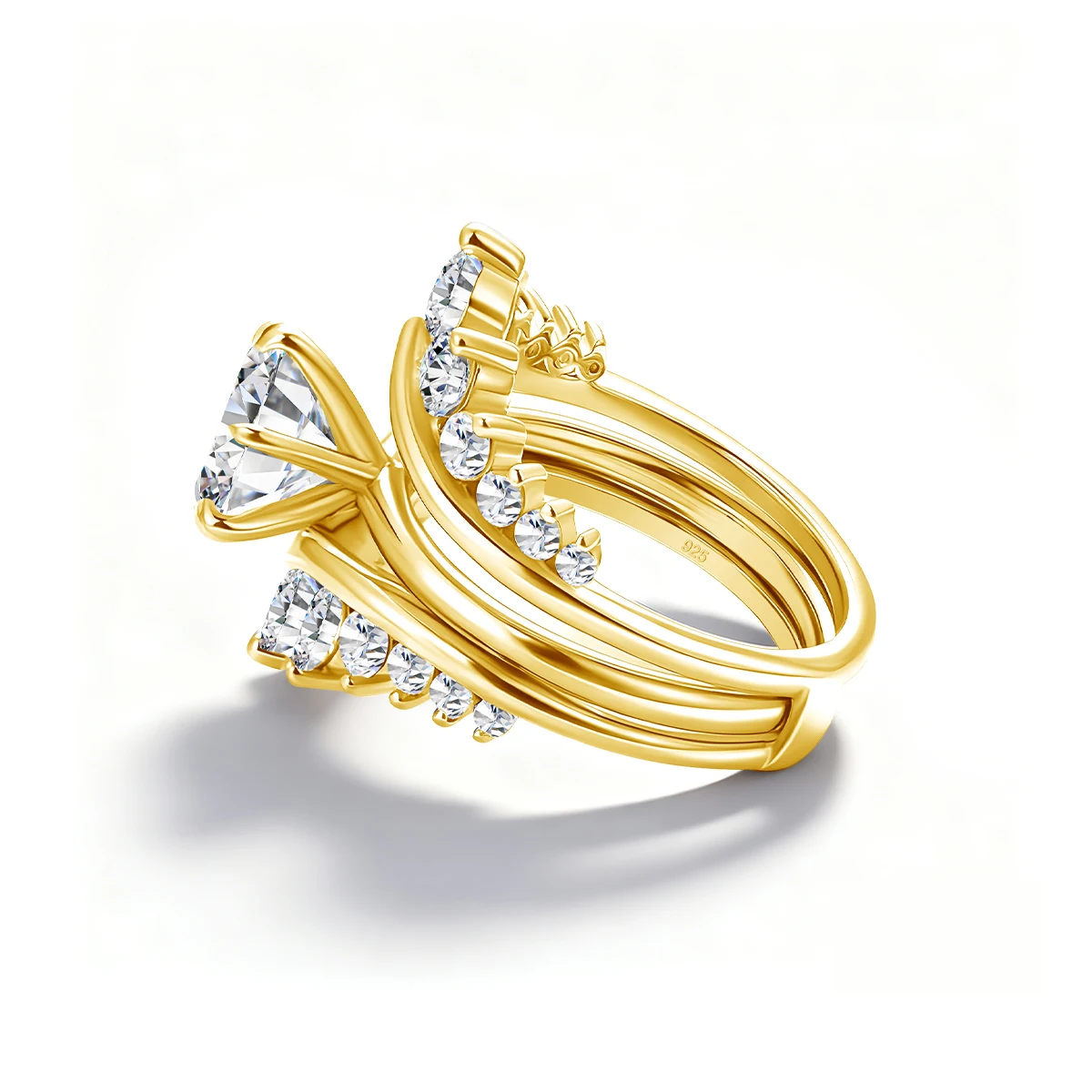 925 Sterling Silber Moissanit-Ring-Verstärker für Damen, Verlobungsring-Set, Gebogener Ehering, Brautschmuck – Detail 2