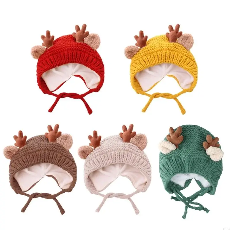 

P88A Christmas Headwear Unisex Christmas Hat with Antlers and Furry White Lining for Cosplay Activities and Holiday Fashion