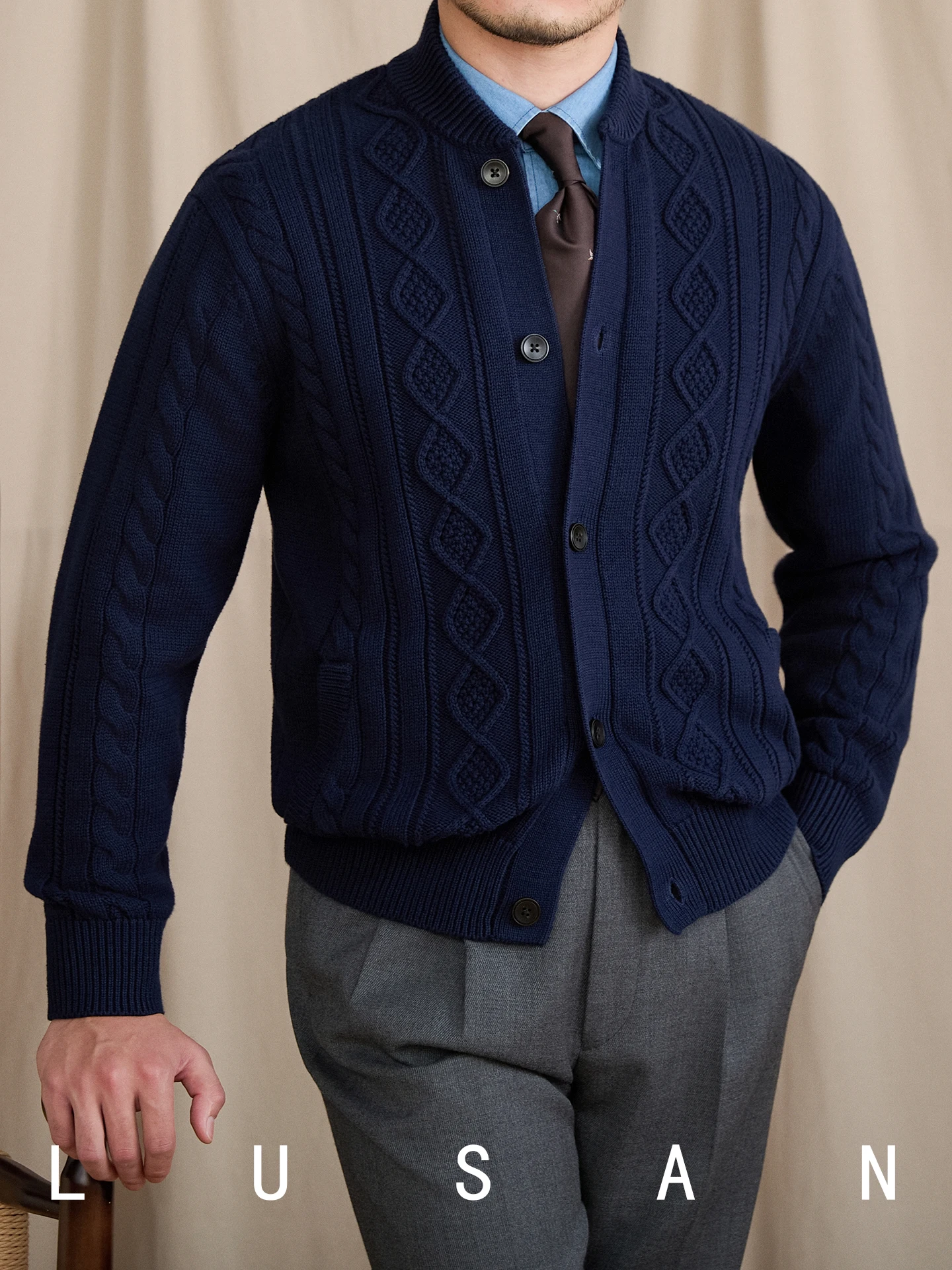 

Men's Slim Fit Knitted Cardigan Warm Cotton Henley Neck Casual Coat Trendy Autumn Winter British Style