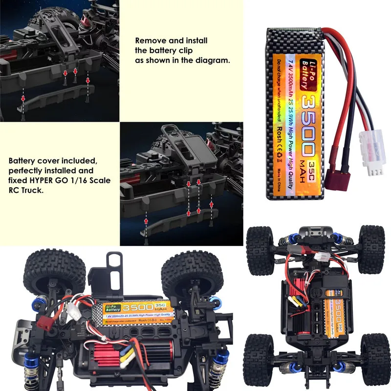 Upgrade 2S 35C 3500mAh 7.4V Lipo Battery For MJX Hyper Go H16P H16E H16GT H16BM H16PL 14301 14302 14209 14210 With T Plug