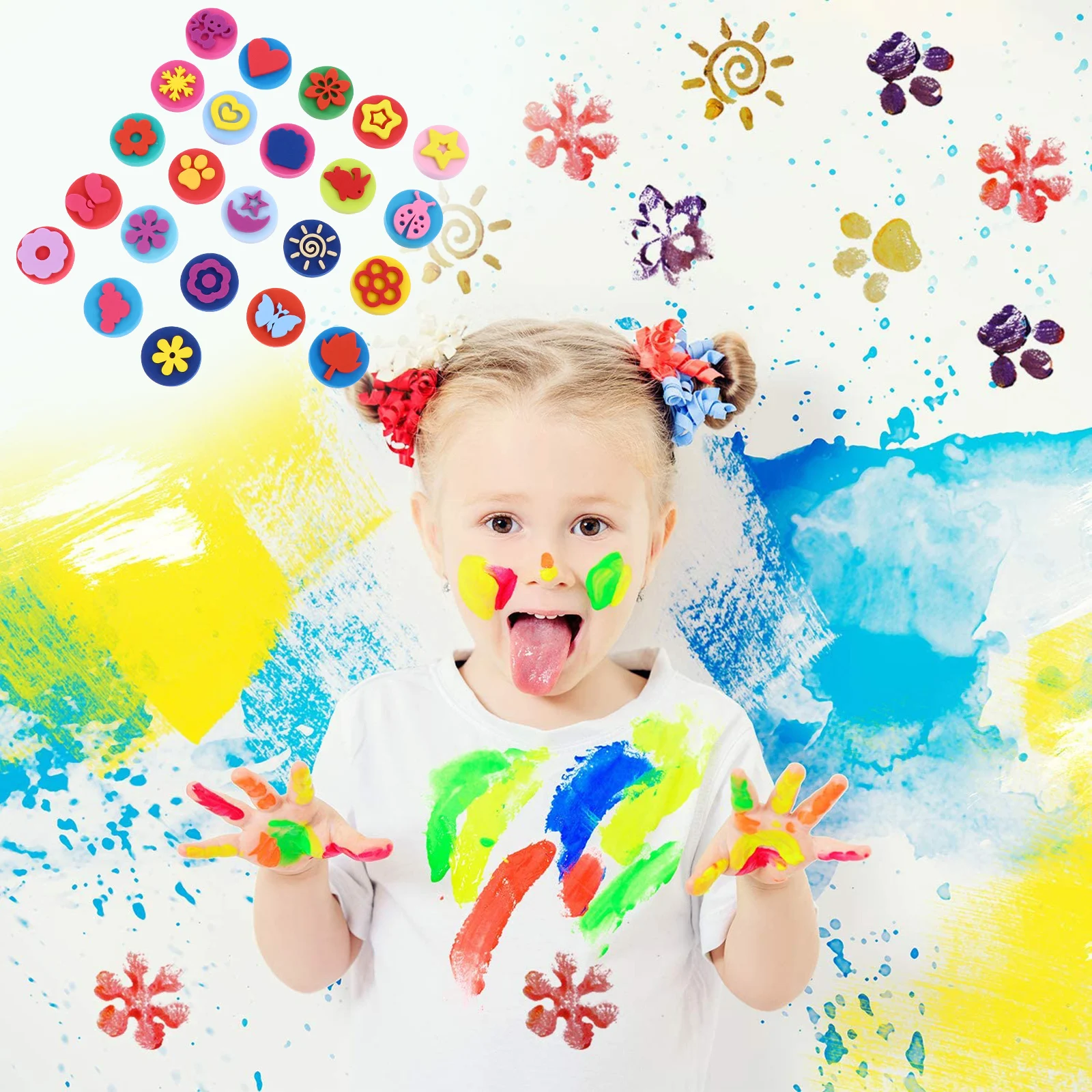 مجموعة ختم للأطفال مكونة من 23 قطعة قابلة للغسل من إسفنجة إيفا جرافيتي رسم لوحة ختم ألعاب للأطفال أنشطة ممتعة إبداعية