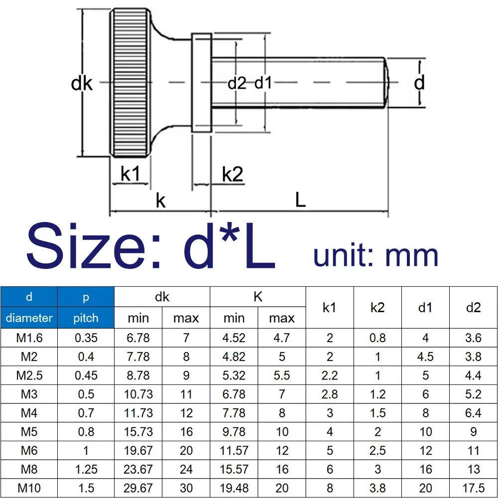 M2~M12 304 Stainless Steel High Step Thumb Bolt Hand Grip Knob Bolts Knurled Thumb Screws Length 3 - 35mm