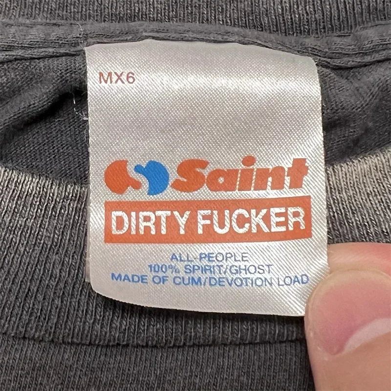 المتضخم سانت مايكل الملاك طباعة تي شيرت الرجال النساء 1:1 أفضل نوعية الأسود غسلها خمر قصيرة الأكمام