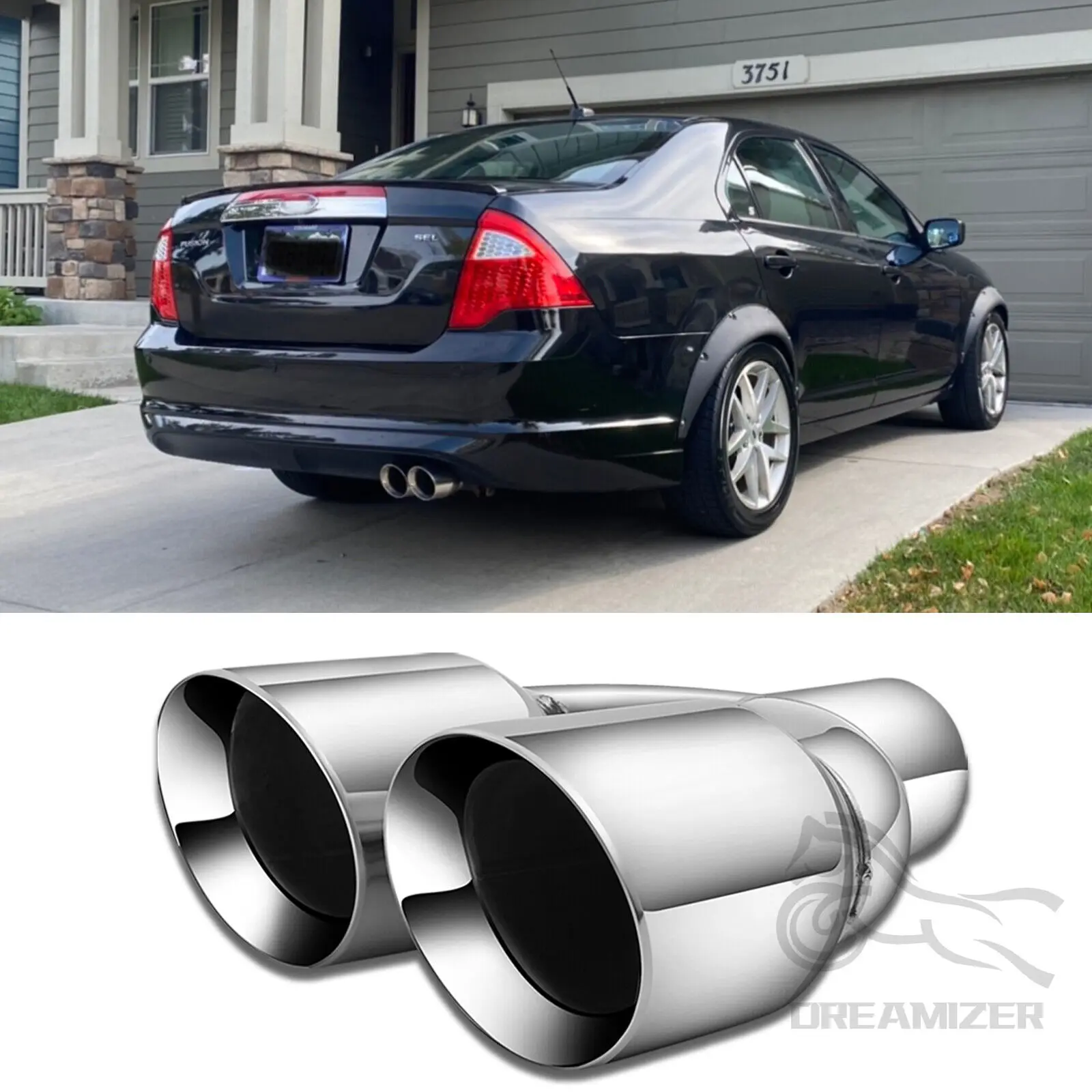 

2.5" in 3.5'' out 9.5" Long Bolt-on Dual Exhaust Tip Rolled Edge Slant Cut Stainless Steel Square End One Change Two Double