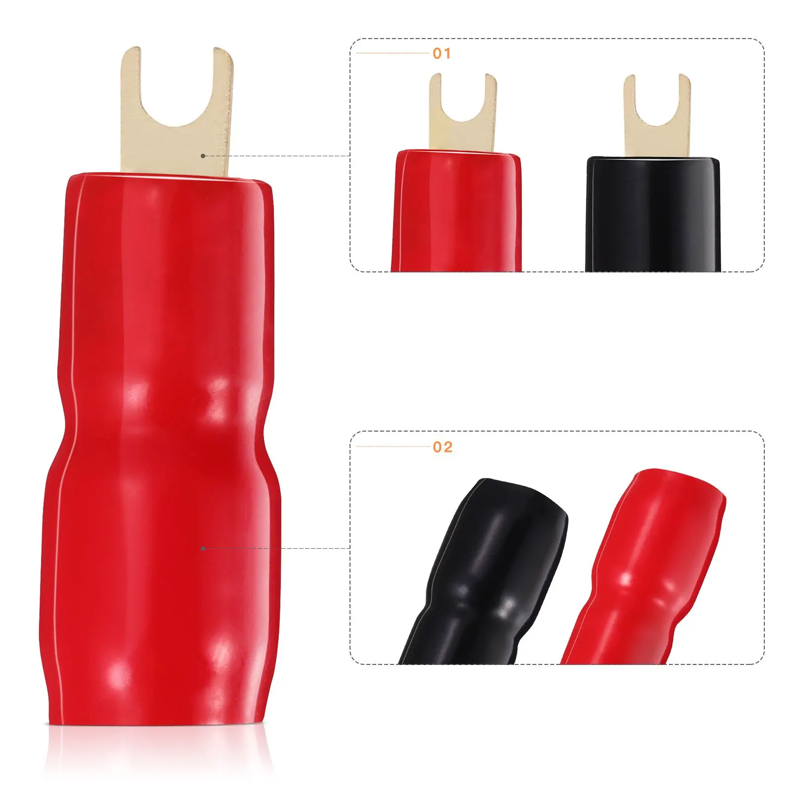 

2 Pairs Terminals Connectors Connector 0GA Terminal Red Black Boots Speaker Audio Wire Car