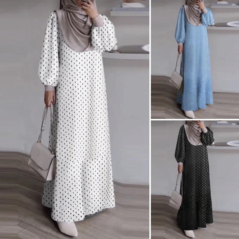 Muslim Abaya for Women Print Dresses Kaftan Islam Casual Vestidos Arab Long Robe Jalabiya Ramadan Eid Morocco Dubai Abayas