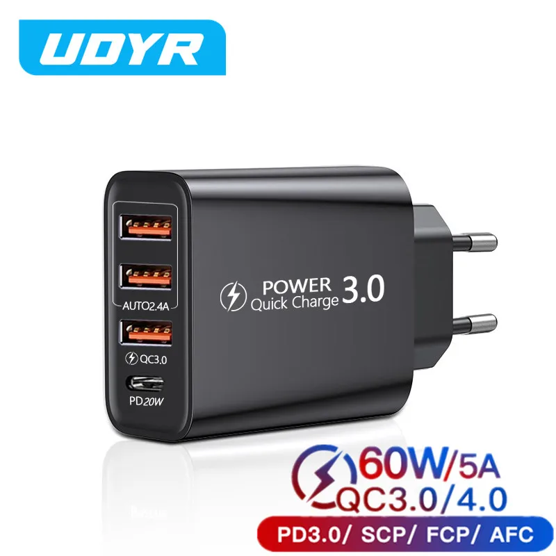 

60W USB Charger PD Phone Charger QC 3.0 4 Ports Fast Charging Adapter For iPhone 13 12 11 Samsung Huawei P30 P50 usb chargeur