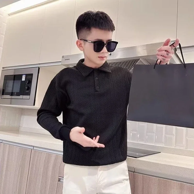 

Lapel Unicolor Pullovers Normal Y2k Man Sweatshirt Elasticity Polo T Shirt for Men High Quality Funny Clothing Deals Xl New Tee