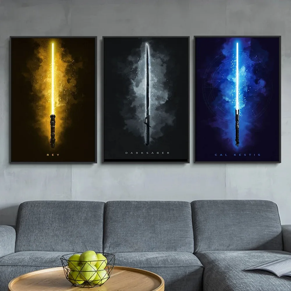 Wars Movie Text Art Poster Pop Star Lightsaber Canvas Painting Cool Game Room Wall Prints Kids Gifts Bedroom Home Pictures Decor