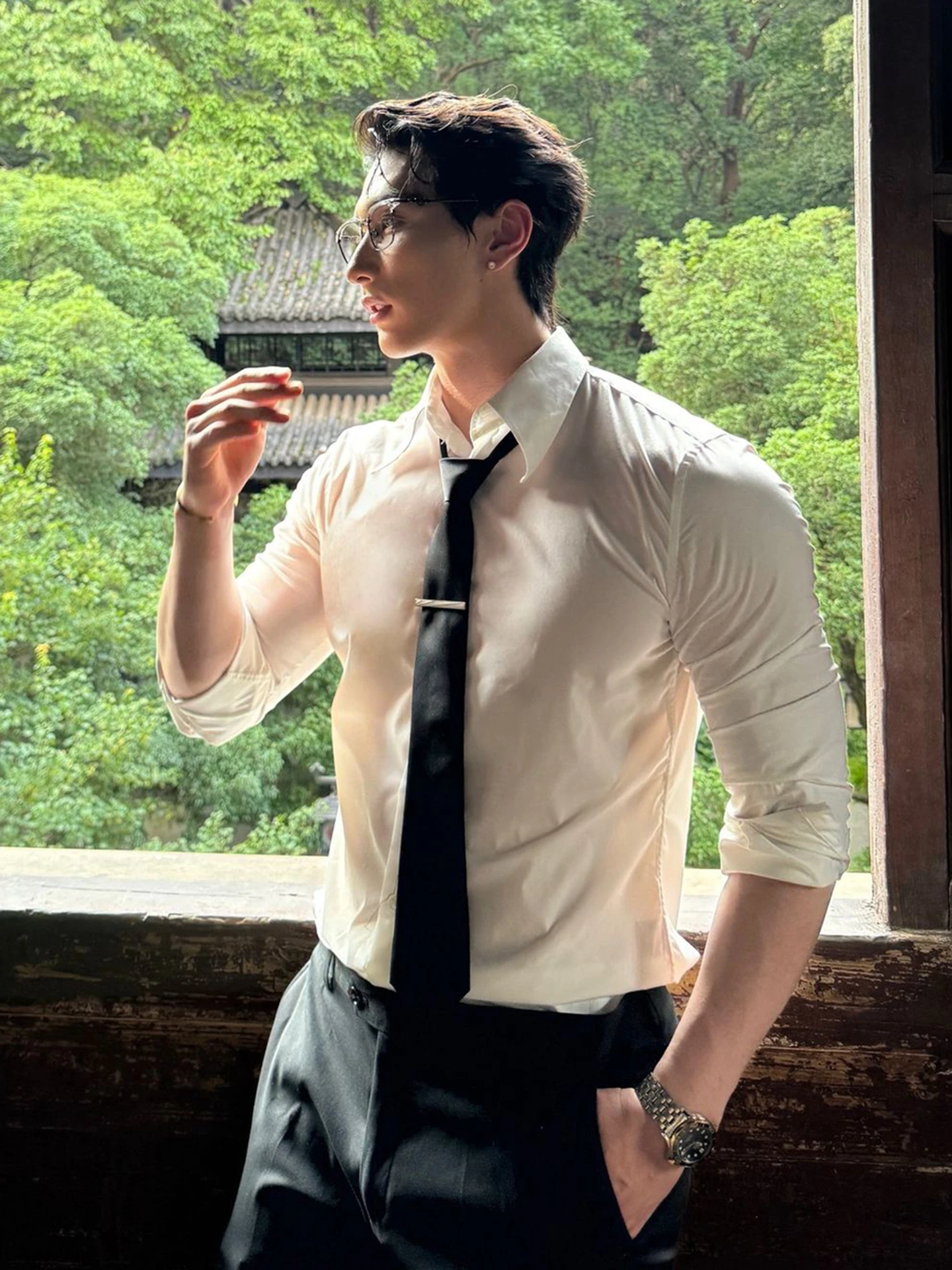 

Cleanfit Long Sve White irt Jaet Men's Sle Haome High-End Korean System Slim Fit Suit Inner irt Casual Wear
