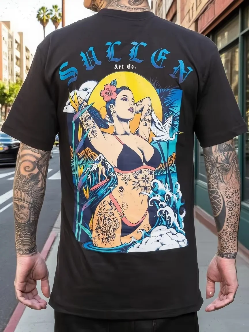 2026 Summer Men's Mary Rock Wind Plus Size T-Shirt Outdoor Holiday Tops Loose Breathable Fashion Anime Design Neutral T-Shirts