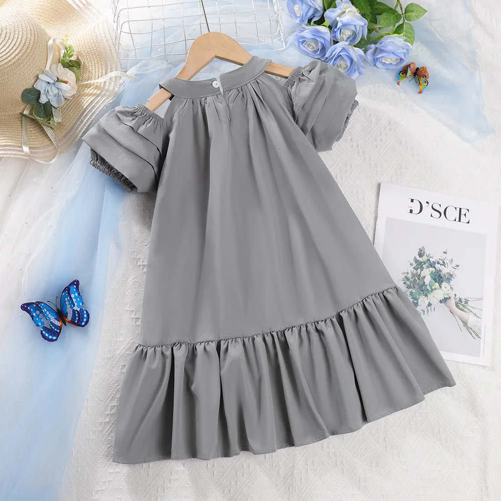 New Clothes Girls 4-7old Summer polyester new girl dress solid princess 104-122 children kids clothing baby fashion students image 4