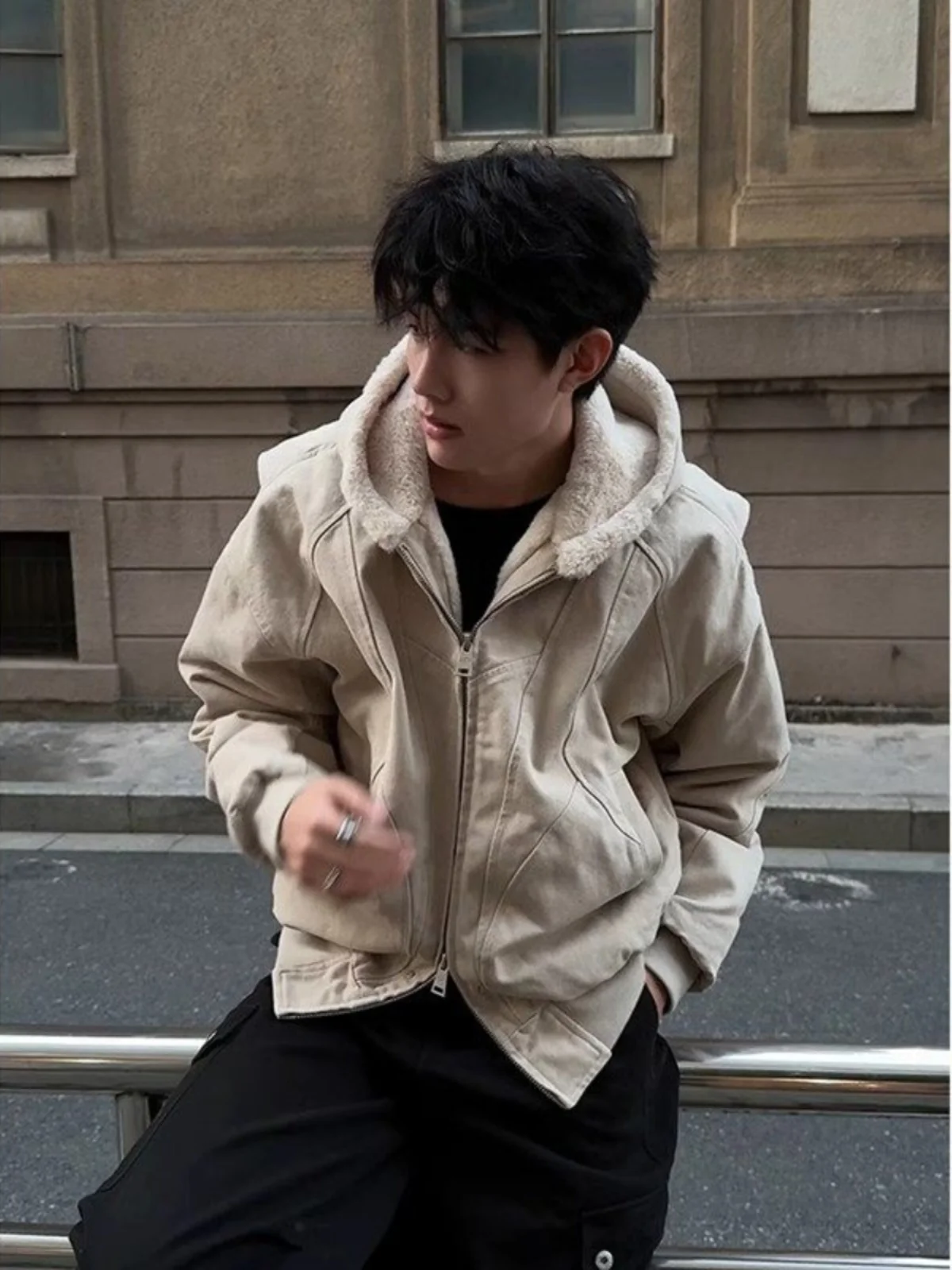 

Мужская утепленная ретро-куртка из овечьей шерсти с хлопковым наполнителем, зимняя повседневная куртка с капюшоном на молнии в американском стиле, пальто Detroit с капюшоном из хлопка