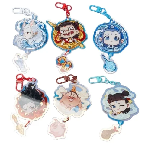애니메이션 영화 Nezha Naohai Nezha 만화 벨 열쇠 고리 만화 장식 아크릴 선물 schoolbag 주변 친구 펜던트