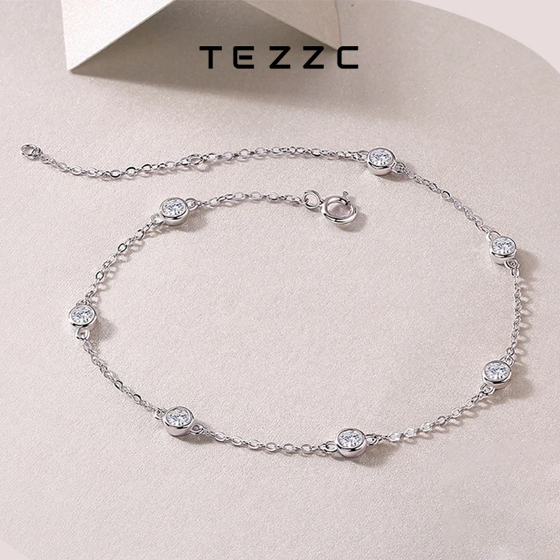 Tezzc Full Round Moissanite Bracelet for Women 925 Silver with White Plated  Pass Diamond Tester Party Bracelets Fine Jewelry