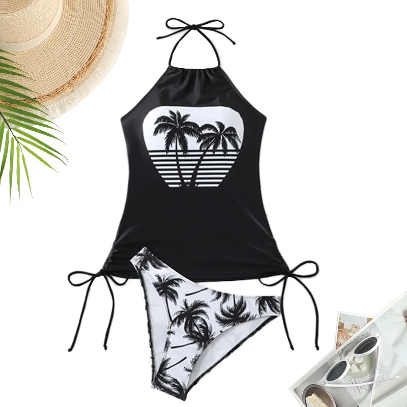 Coconut Palm Print Tankini Sets 2024 Two Pieces Swimsuit Women Swimwear Female Bathers Bathing Swimming Swim Suit Pool Beachwear