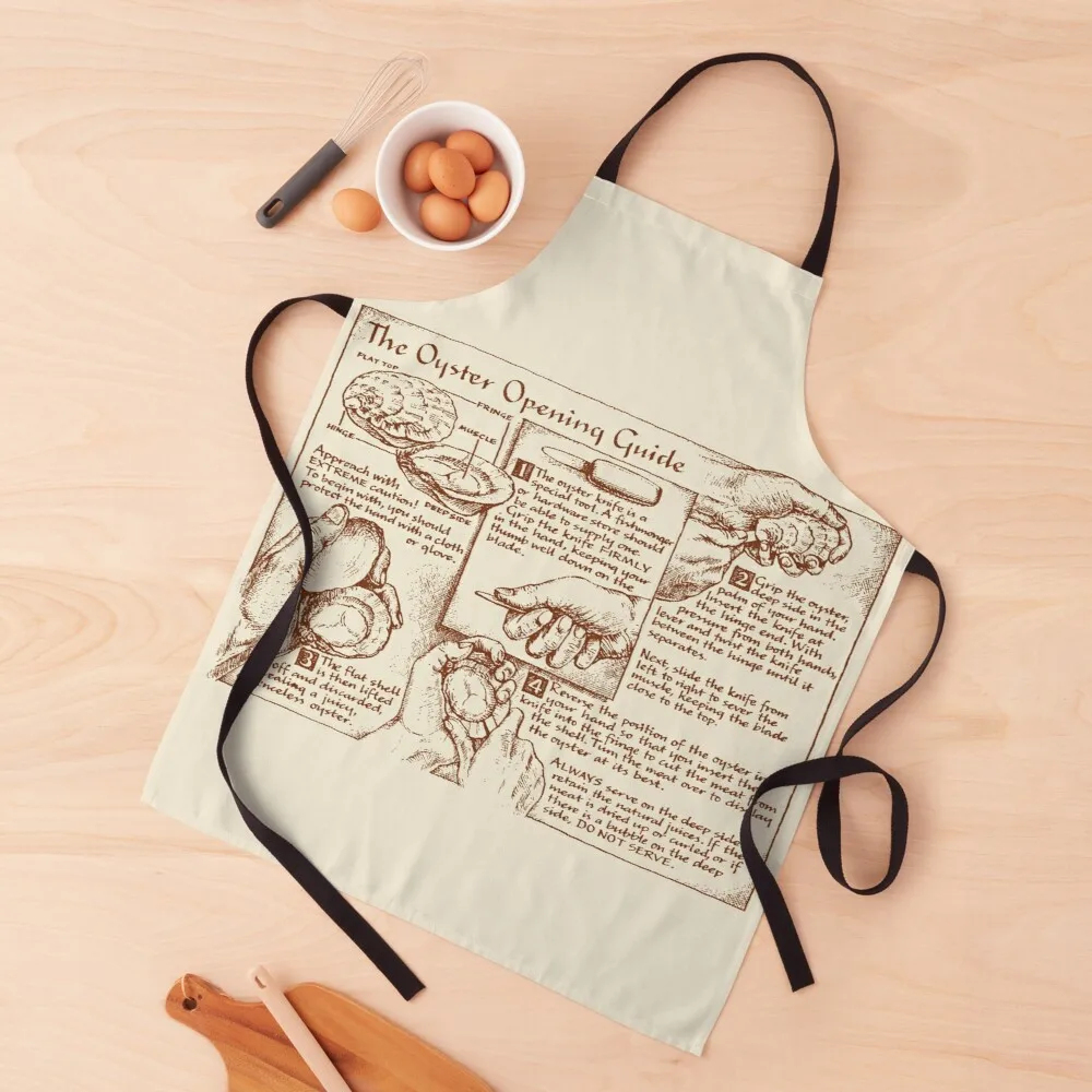 

Oyster Opening Guide Apron kitchen and home items long sleeve apron