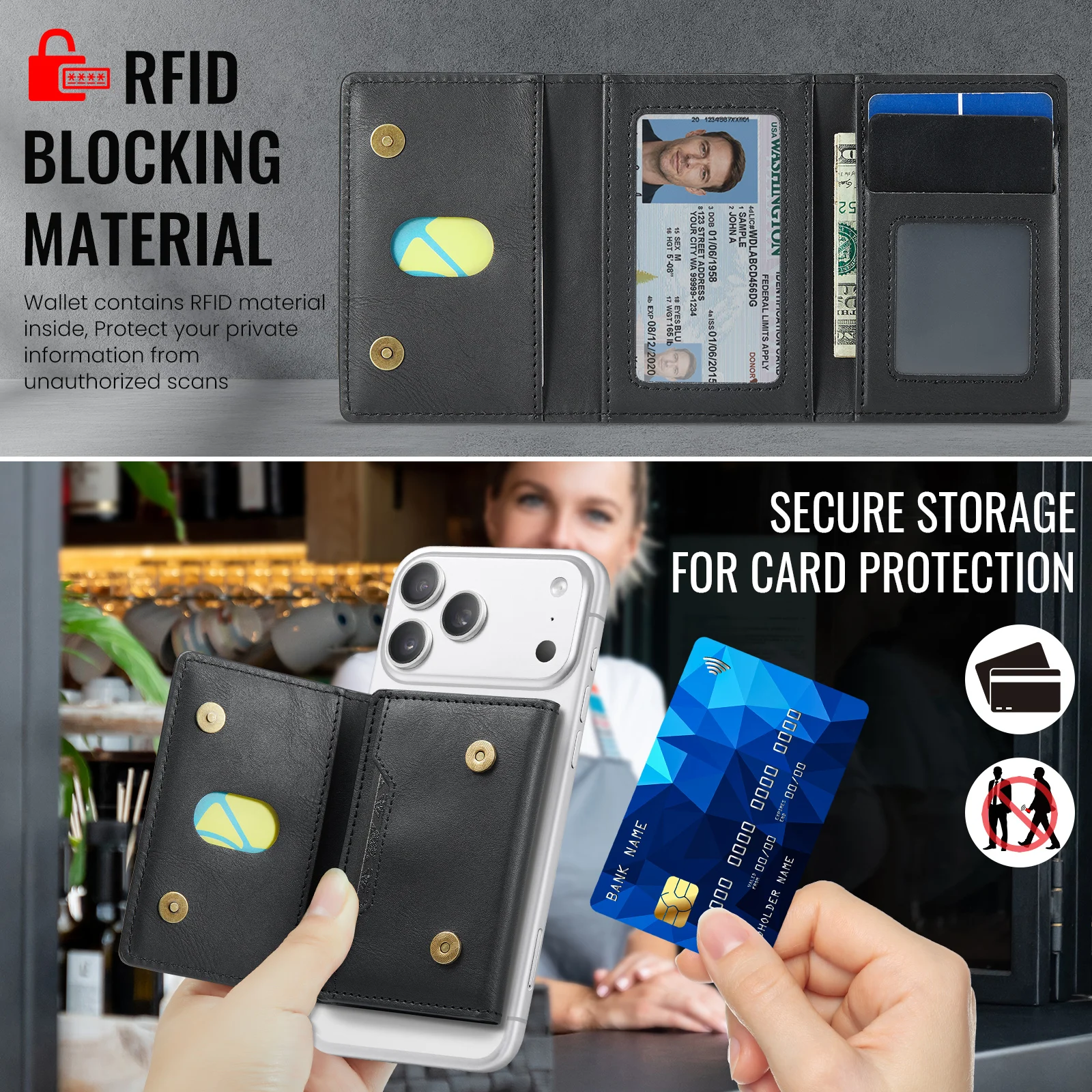 Multi-Slot MagSafe Geldbörse mit RFID-Blockierung und Magnetischem Kartenhalter für Smartphones – Detail 16