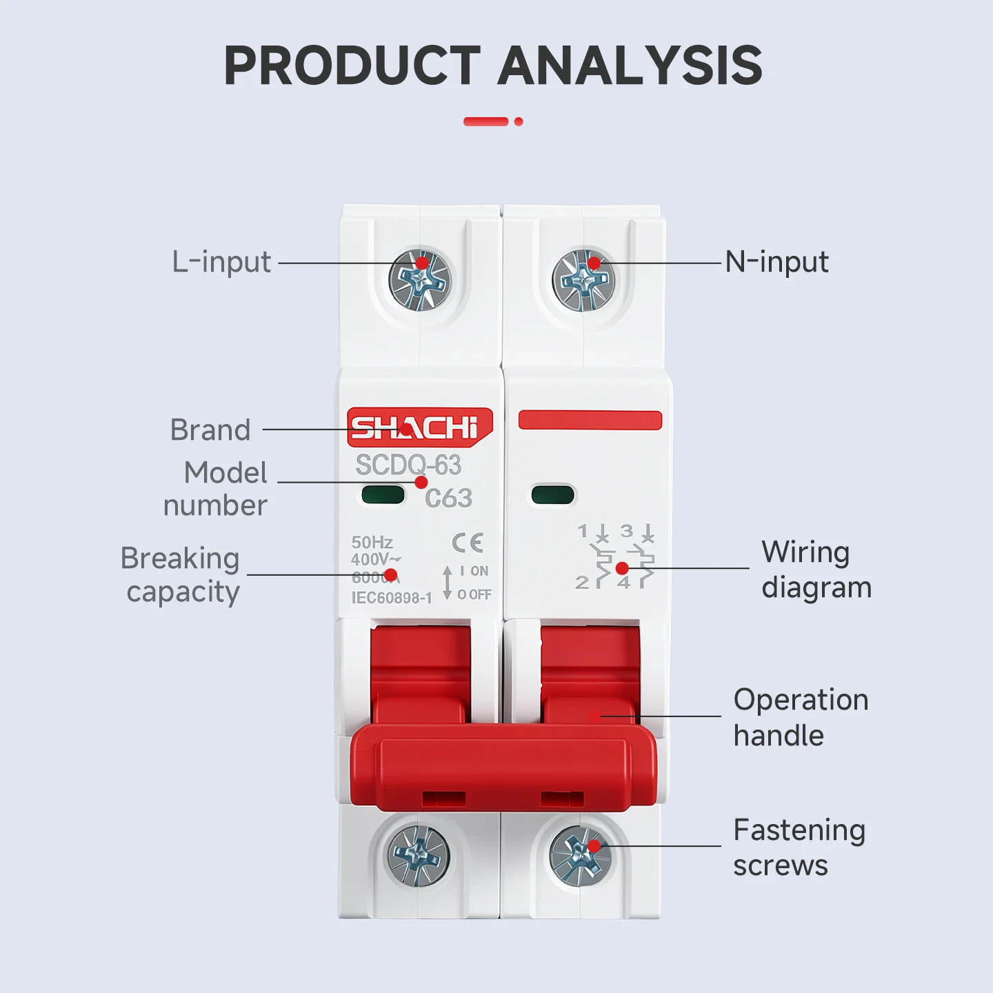 SHACHI AC Mini Circuit Breaker MCB 2P 10A 16A 20A 25A 32A 50A 63A 230V  C Type Din Rail Air Switch for Home Overload Protection
