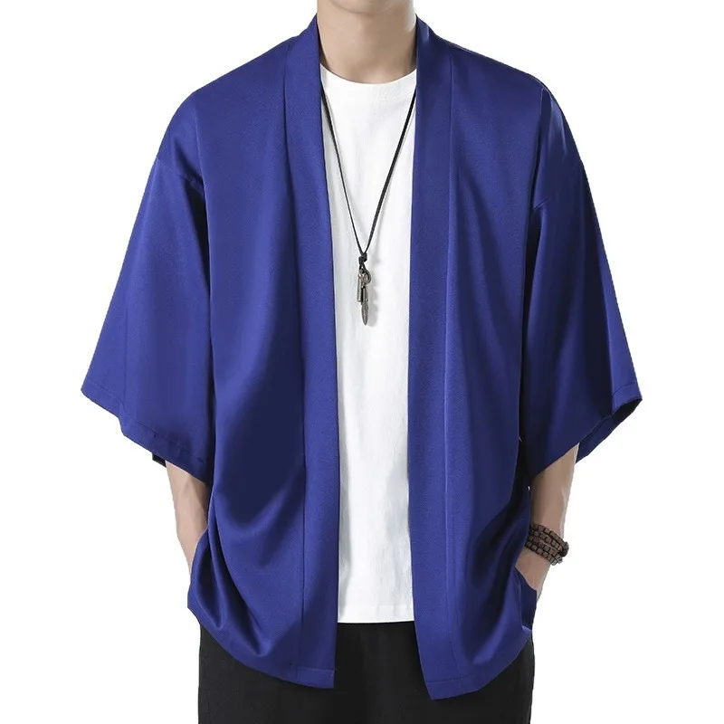 Giacca cardigan Hanfu in stile cinese Abito taoista allentato oversize da uomo Stile antico Abbigliamento Zen Protezione solare estiva in seta ghiacciata