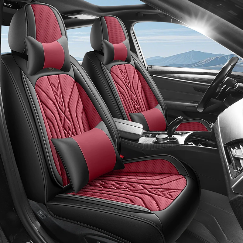 (Luxury Edition) Single Front Seat, Equipped with 1 Comfortable Headrest and 1 Soft Lumbar Support, Luxurious Nappa Leather Full-Cover Car Seat Cover, Universal, Comfortable, Breathable, and Wear-Resistant, Suitable for All Seasons, Three-Dimensional Design That Fits the Seat Well, Simple and Luxurious Style, Five Seat Colors Available, Suitable for Sedans, Suvs, Pickup Trucks, and Other Various Models