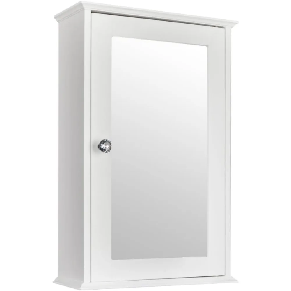 Bathroom Cabinet Wall Mount Mirrored Medicine Cabinet Storage Organizer with Single Door and 2 Adjustable Shelves White