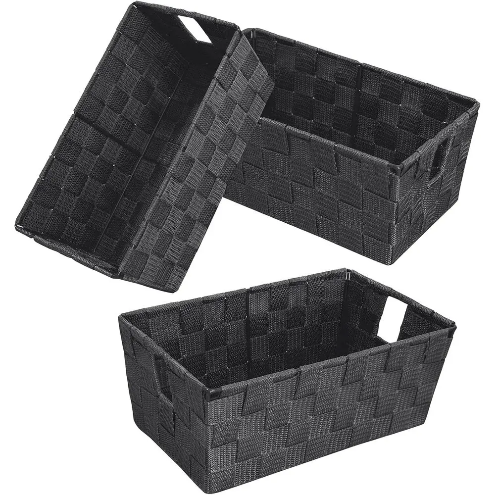 

Grey 3-Piece Woven Storage Baskets with Handles for Home and Office Organization