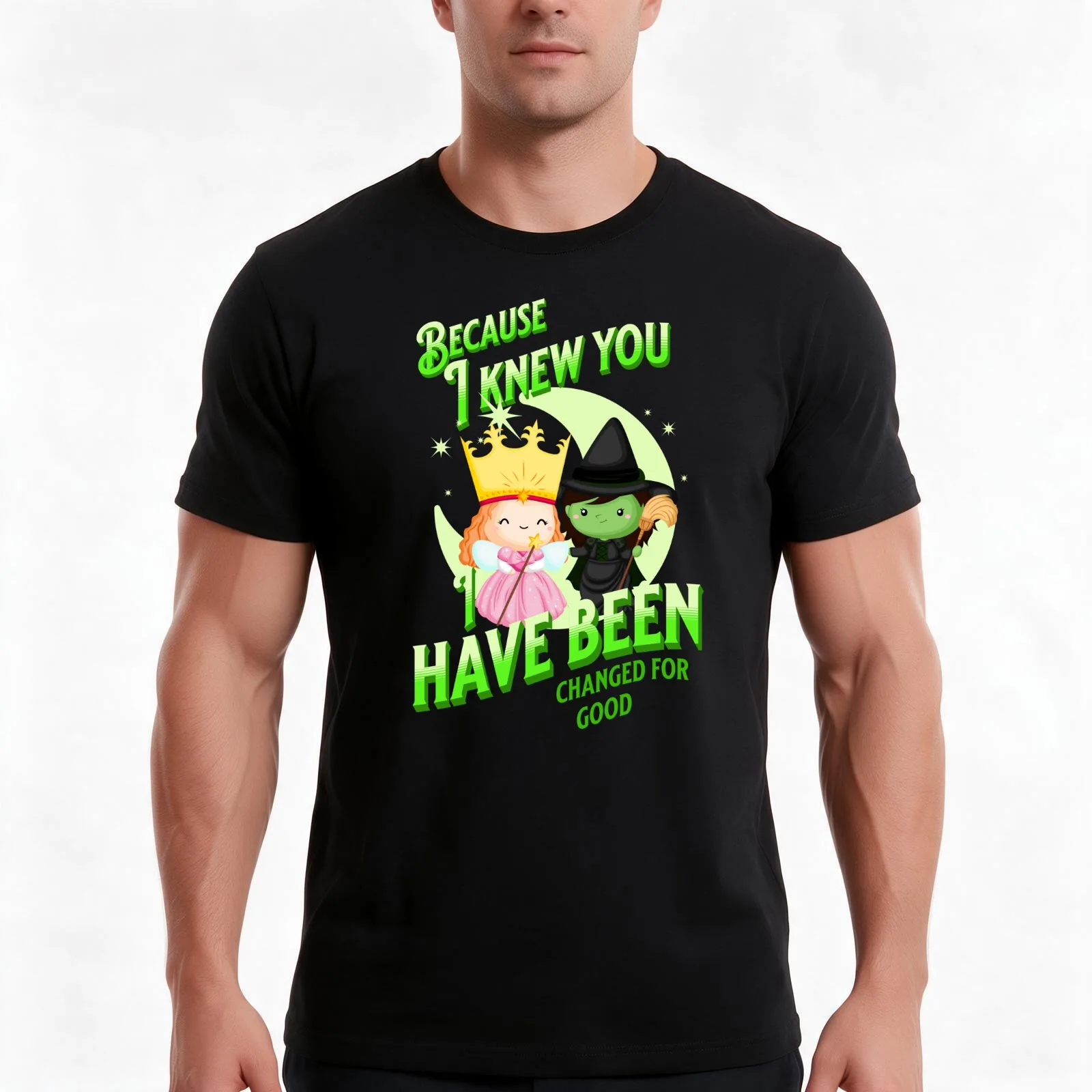 Wicked The Musical Because I Knew You T-Shirt, Summer Casual Cotton Tee, Oversized Streetwear Tops, Vintage Graphic Print