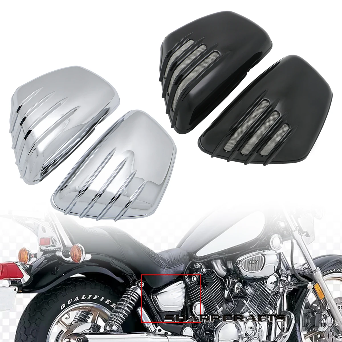 2 capas de bateria laterais para carenagem de motocicleta com design de listra oca para Yamaha Virago XV 700 750 1000 1100 XV700 XV750 XV1000 XV1100