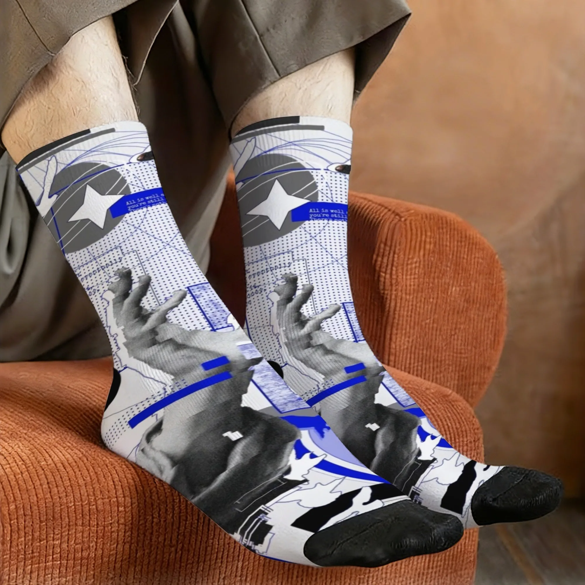Klein Blue Patchwork Art Socks Smooth Toe Reinforced Wrinkle-Resistant Men's Socks Cycling Hiking Camping Fashion Novelty Socks
