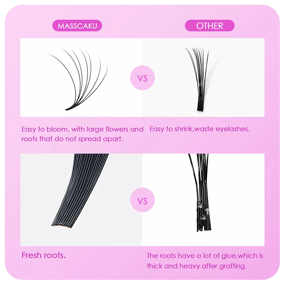 MASSCAKU High Quality C D Curl Fluffy One Second Flowering Lash Individual Handmade Natural Easy Fanning Eyelash Easy to Operate