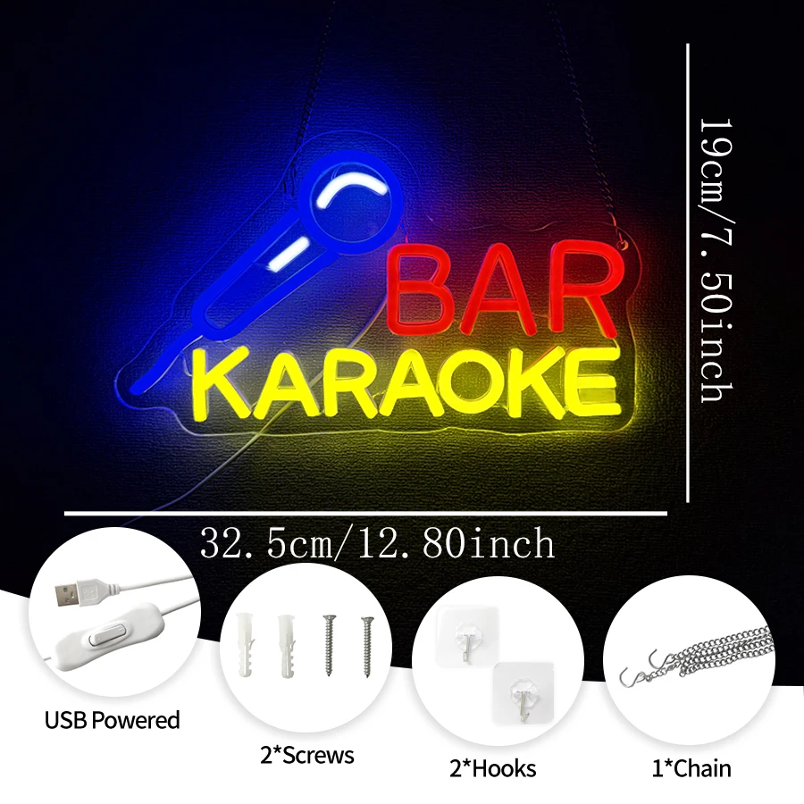 Bar Karaoke Neon Sign For Wall Decor,Led Neon Light For Music Studio,Game Room,Man Cave Decor,Bar,Club,Party,Gift For Friends