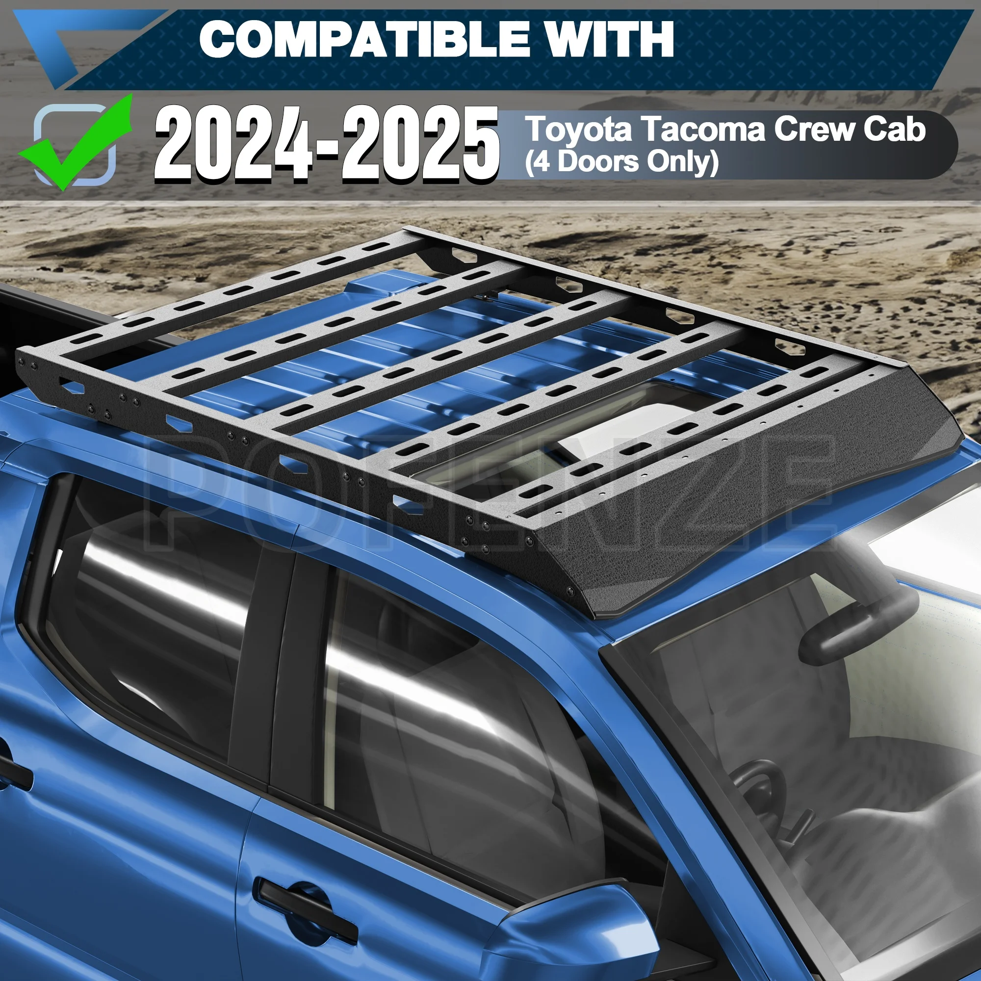 رف سقف تاكوما، مناسب لعام 2024-2025 كابينة تويوتا تاكوما المزدوجة (4 أبواب فقط)، أمتعة حاملات البضائع ذات السلة شديدة التحمل #5