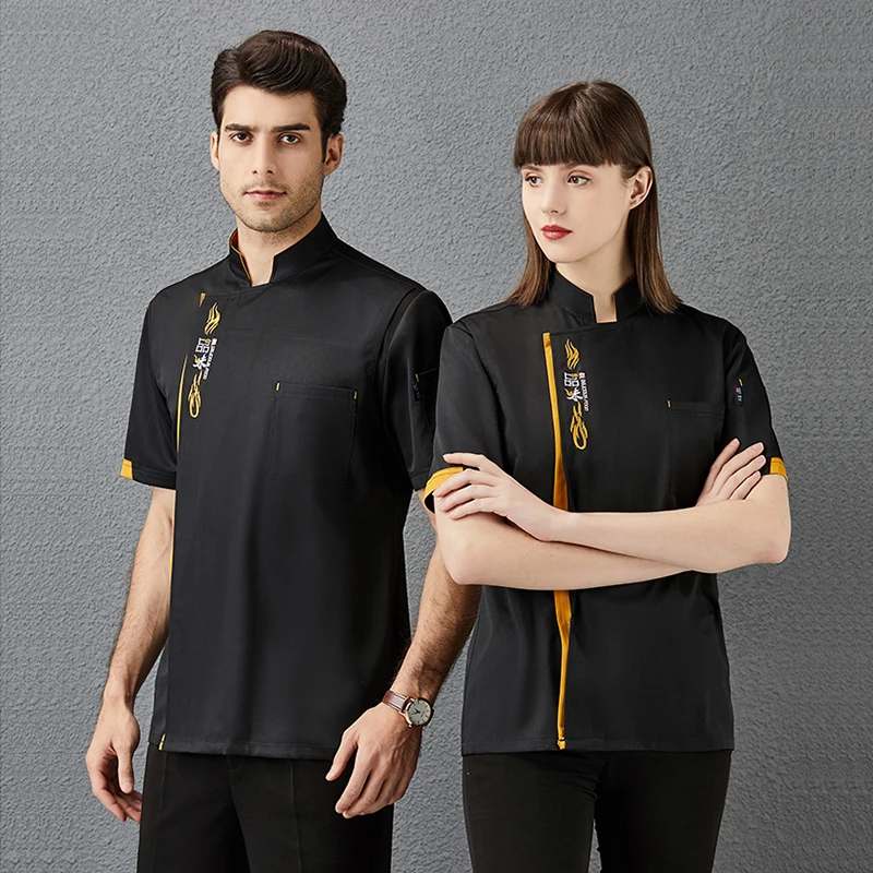 Chaqueta de cocina para Hotel y restaurante para mujer, camisa de Chef transpirable, ropa de trabajo para camarero, uniforme de cocinero para comedor, Verano