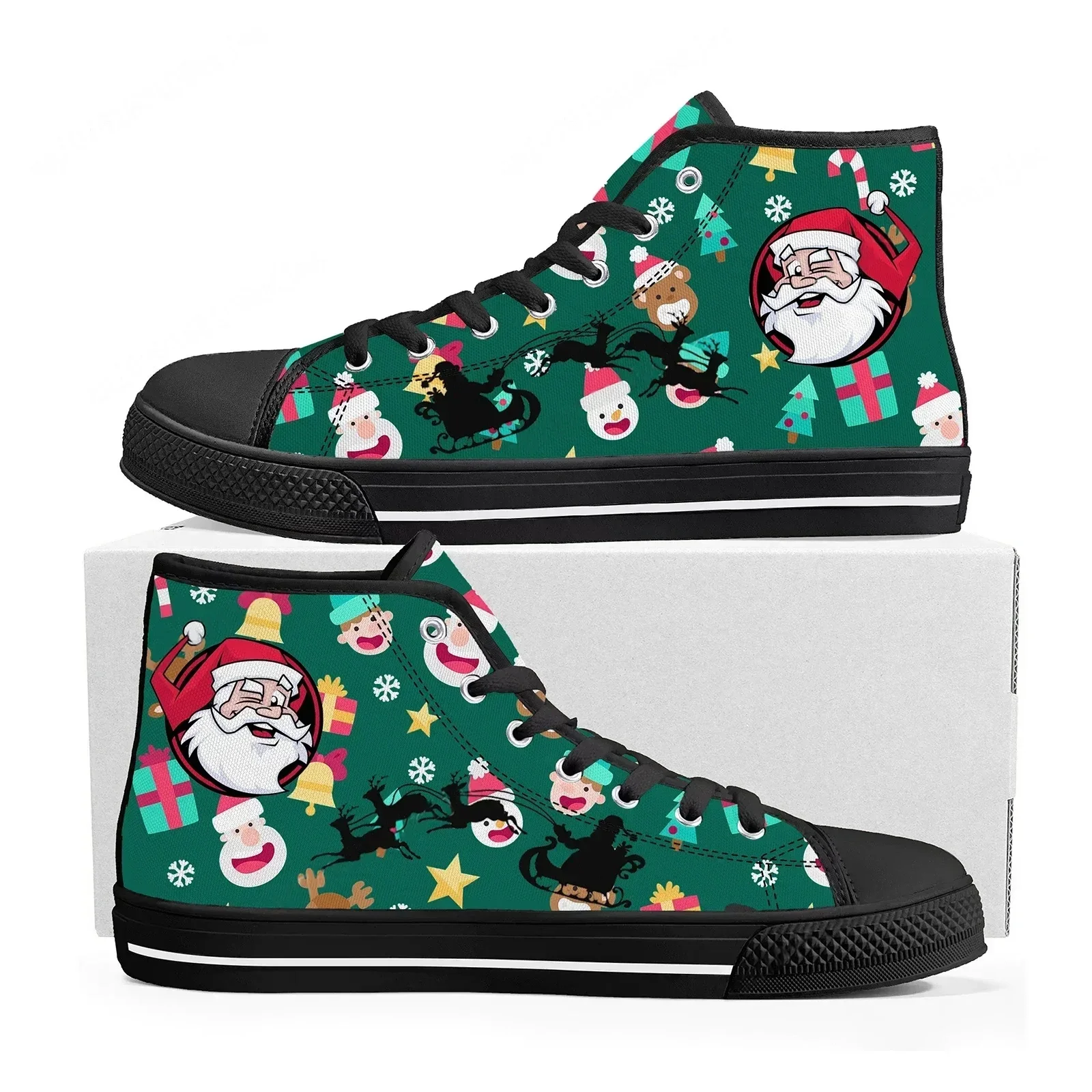 Christmas Santa Claus Gift High Top Shoes Mens Womens Teenager High Quality Sneakers Canvas Sneaker Casual Couple Custom Shoe
