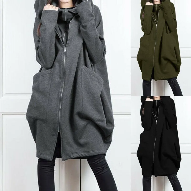 Frauen Hoodie Mäntel Herbst Winter Gefälschte Zwei Stücke Zip Up Lange Tasche Sweatshirts Übergroßen S-5XL JYFS-9206