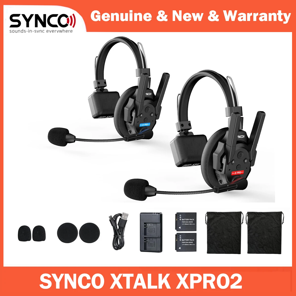 SYNCO XTALK XPRO2 Wireless Intercom Headset System 2 Person 2.4GHz Communication Headset 1640ft for Movie Shoot Live Show