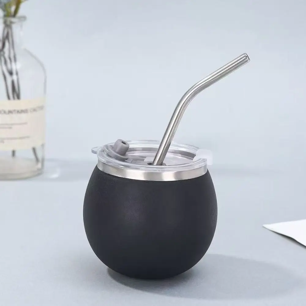 Mini Double Wall Argentine Yerba Mate Cup with Straw and Lid Stainless Steel Portable Egg Cup 5oz Tumbler Cup Office