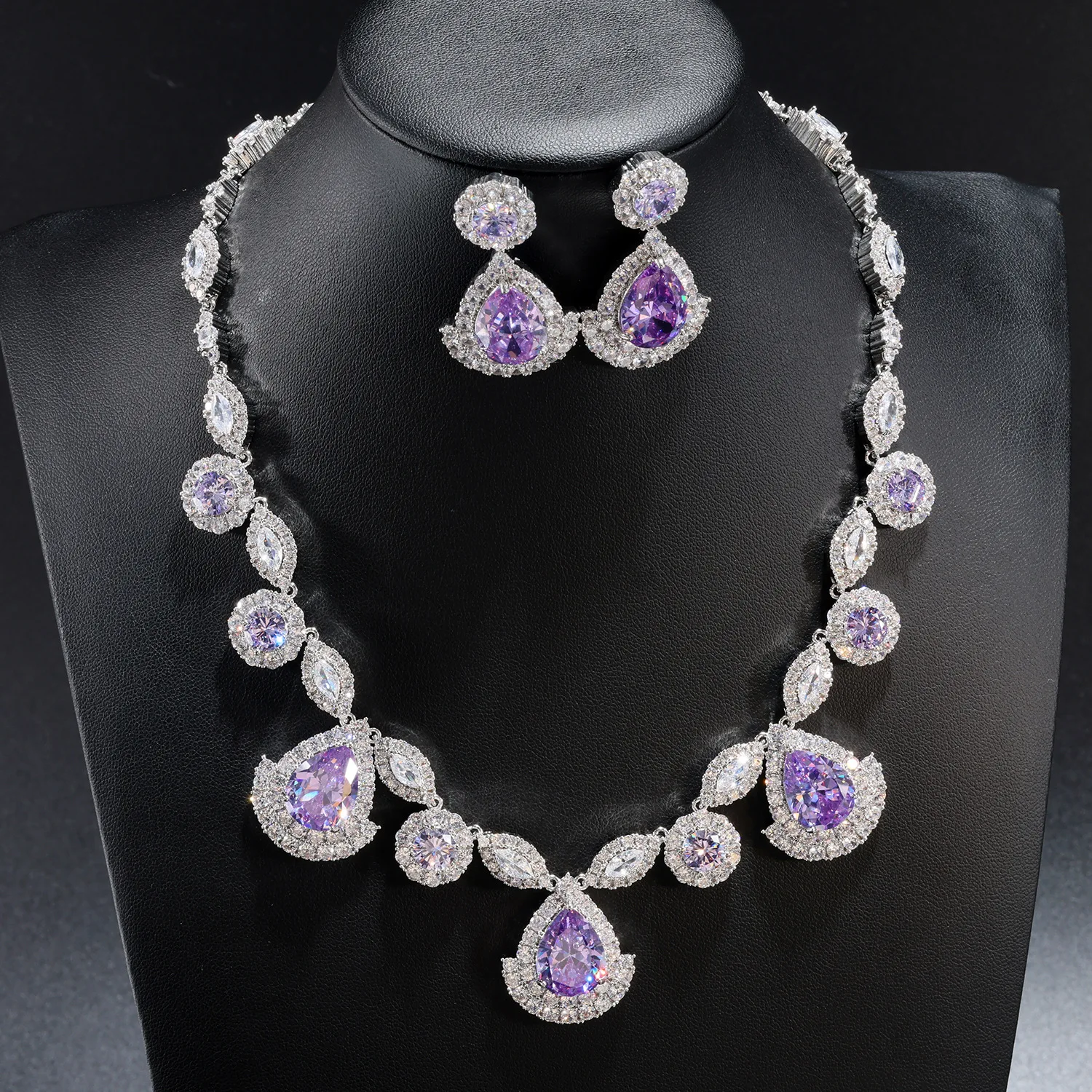 

Блестящие фиолетовые ожерелья премиум-класса, серьги, модный комплект, женский свадебный праздник, свадебный повседневный костюм, аксессуары, подарок M-978