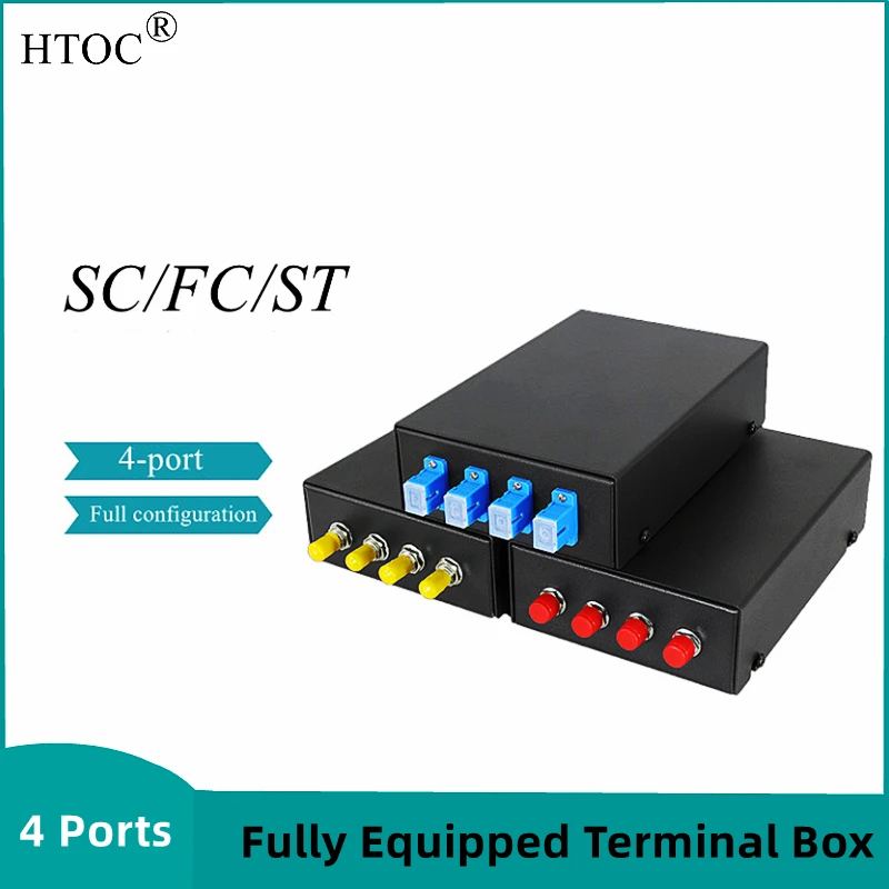 HTOC 4-port Fiber Optic Box Single-mode SC/FC/ST Terminal Box Includes Pigtail Flange (Full Configuration) Black