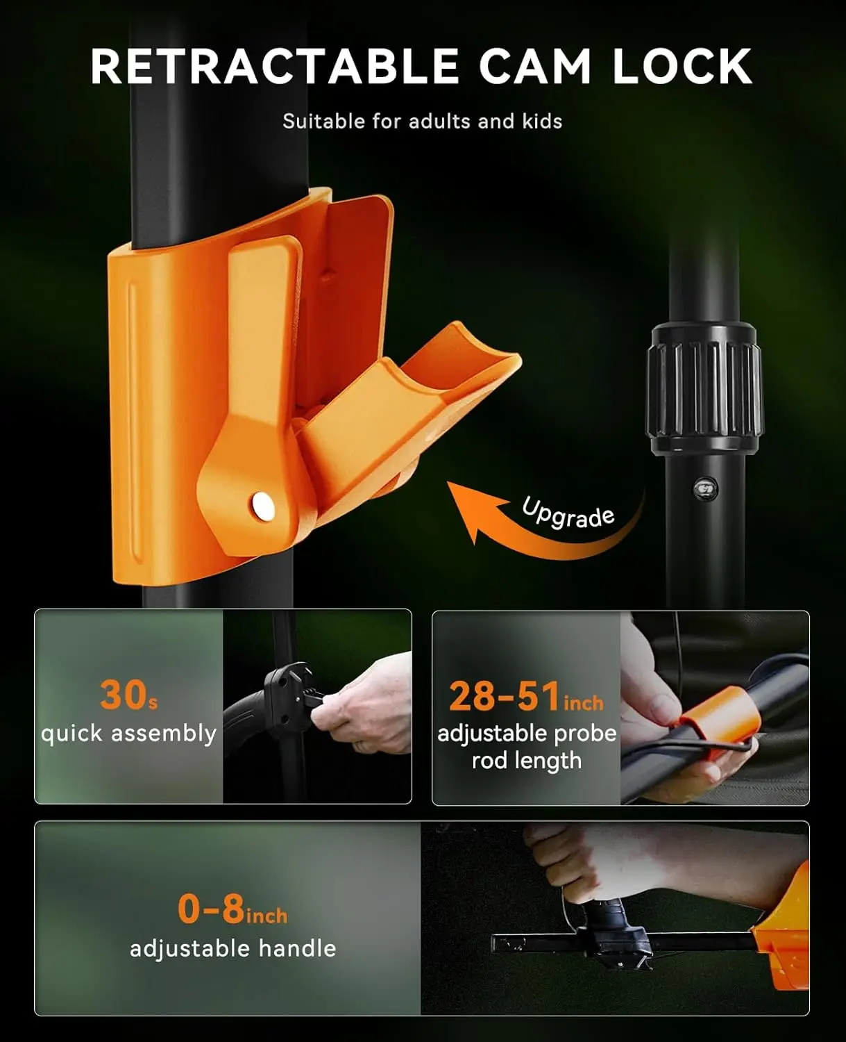 Metal Detector for Adults Professional - Waterproof Higher Accuracy 5 Modes Gold Metal Detector with Strong Anti-Interference, A