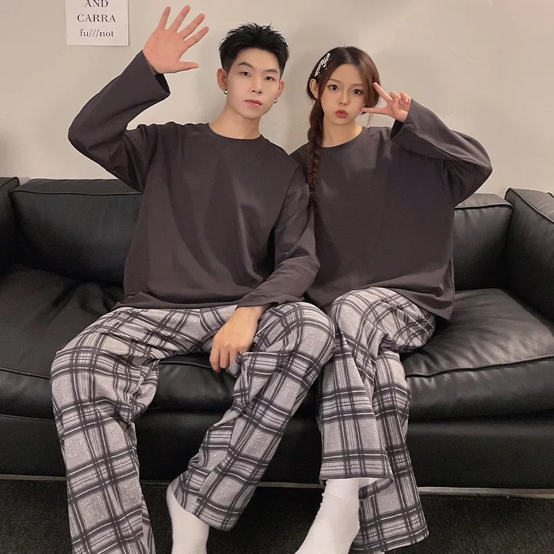 Couple Pajamas Set Cotton Autumn Long Sleeves Pants Home Suit Striped Lovers Sleepwear Comfortable Two-piece Female Pyjamas