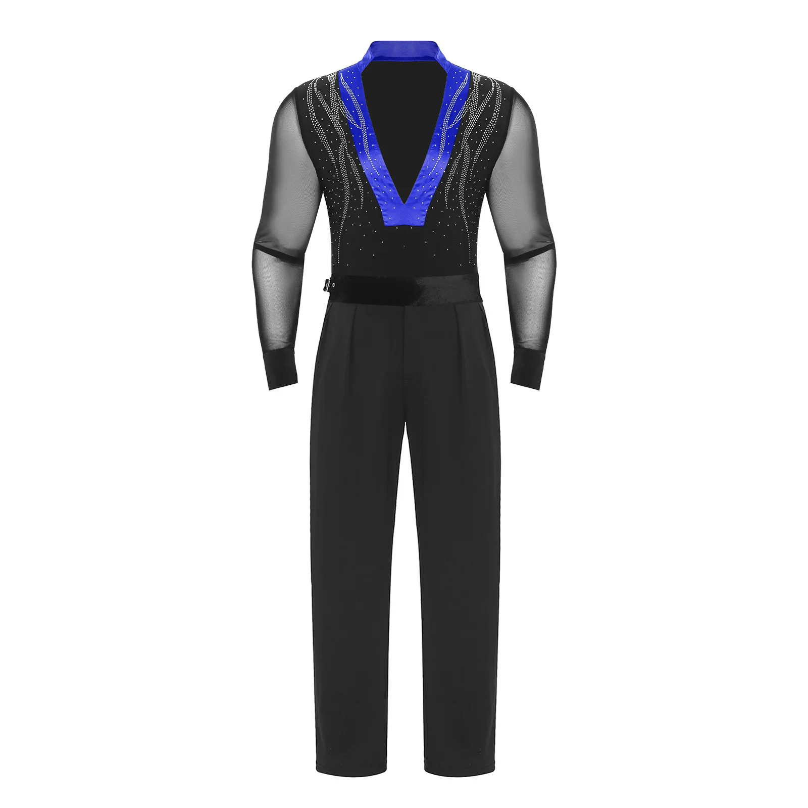 الرجال اللاتينية التانغو أداء الرقص الزي يوتار مع السراويل الشكل التزلج الباليه السالسا قاعة الرقص السامبا رومبا تشا تشا Dancewear