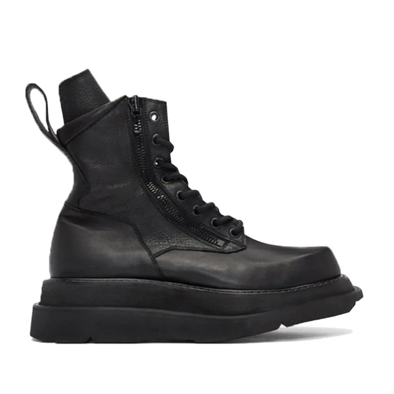 Men's High Top Shoes Casual Platform Leather Luxury Sneakers Lace Up zip Autumn Black Designer Boots