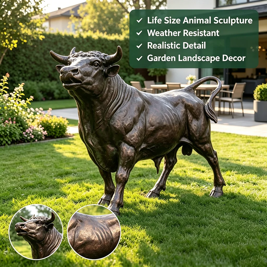 Life Size Fiberglass Animal Sculpture Bronze Finish Outdoor Garden Villa Park Landscape Decor Statue