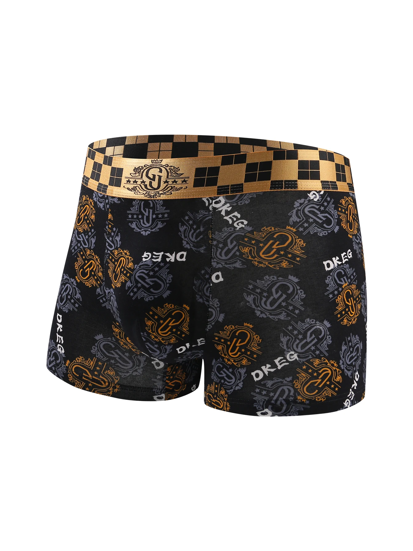 Men\'s deluxe black and gold printed cotton underwear antibacterial breathable boxer shorts 5-pack