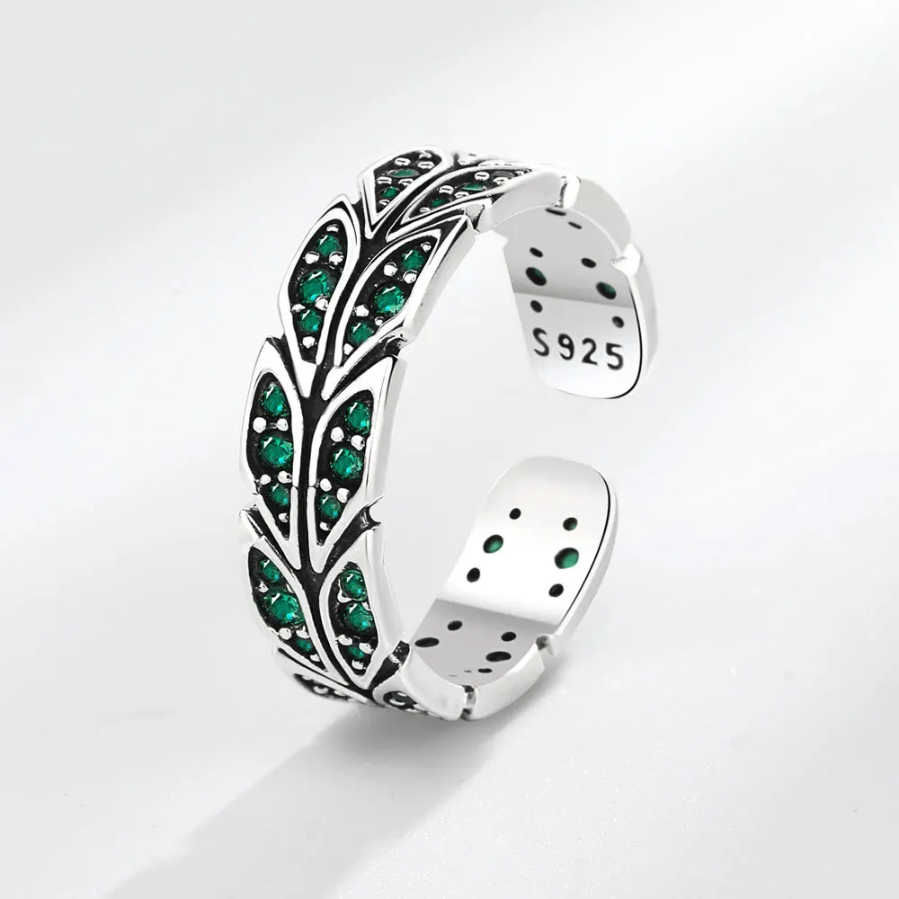 New Arrival Victoria Peacock Tail Green Crystal Retro Thai Silver Female Ring Jewelry For Women Birthday Gifts No Fade