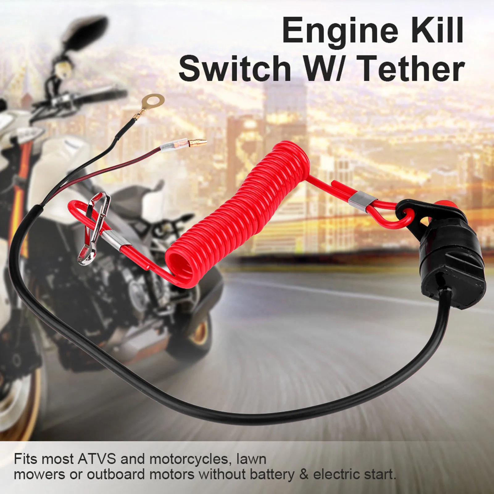 Motorcycle Outboard Lawn Mowers Emergency Engine Kill Stop  W/ Tether Lanyard Cord Engine Kill  W/ Tether