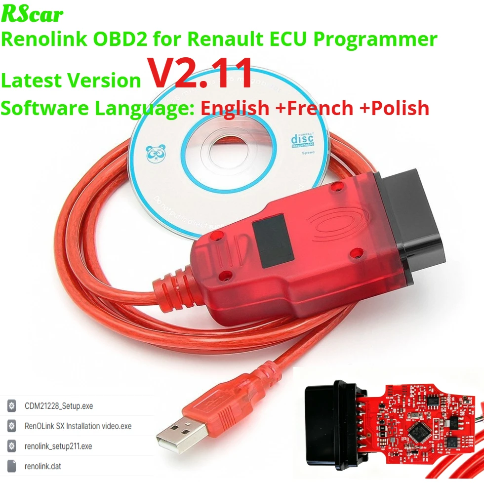 NEW Renolink V2.11 For Renault OBDII ECU Key Programmer Reno Link USB Diagnostic Interface Cable For Dacia Vehicles/Key Coding